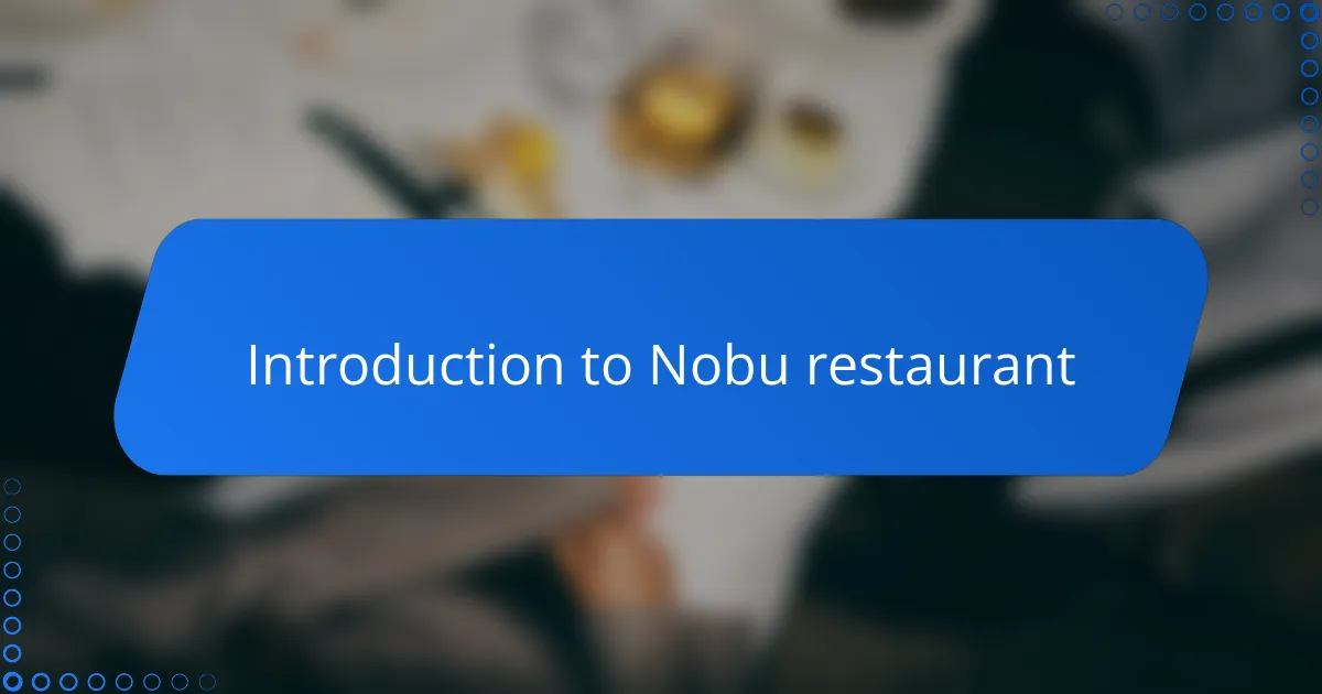 Introduction to Nobu restaurant