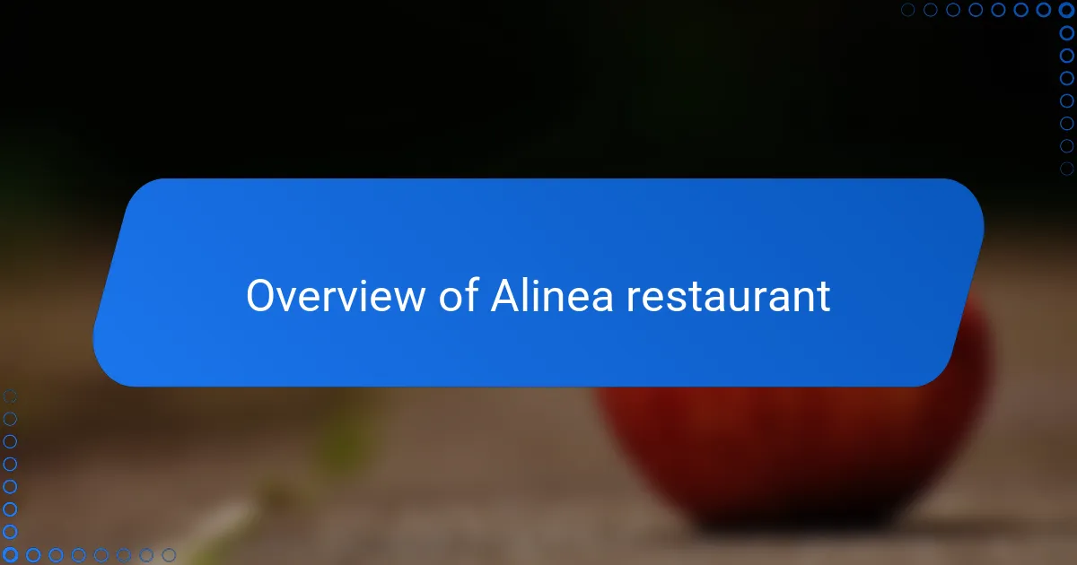 Overview of Alinea restaurant